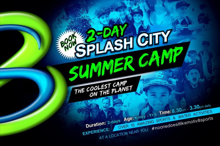 motiv8sports 2 day splash city summer camp banner