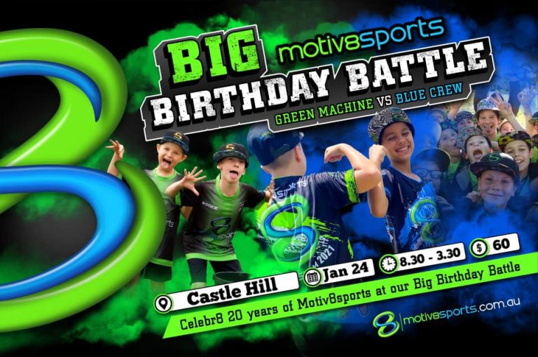 motiv8sports big birthday battle castle hill banner